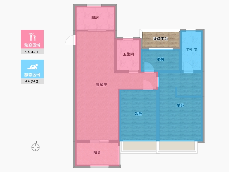 江苏省-苏州市-观溪和园1,2,3栋H户型110m²-91.67-户型库-动静分区