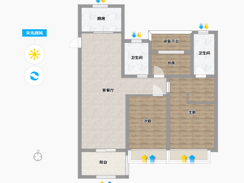 江苏省-苏州市-观溪和园1,2,3栋H户型110m²-91.67-户型库-采光通风