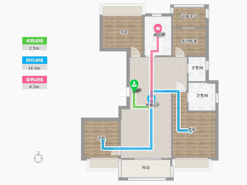 江苏省-苏州市-观溪和园5,6栋J户型122m²-101.72-户型库-动静线