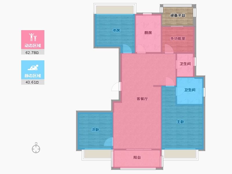 江苏省-苏州市-观溪和园5,6栋J户型122m²-101.72-户型库-动静分区