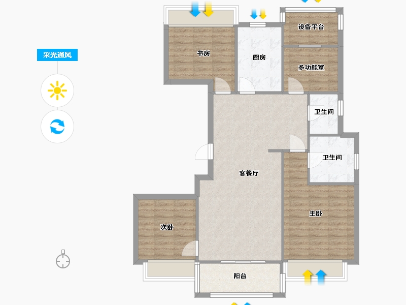 江苏省-苏州市-观溪和园5,6栋J户型122m²-101.72-户型库-采光通风