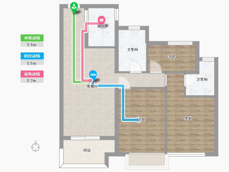 江苏省-苏州市-宝龙名仕豪庭A1A3户型95m²-76.49-户型库-动静线