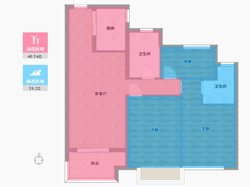 江苏省-苏州市-宝龙名仕豪庭A1A3户型95m²-76.49-户型库-动静分区