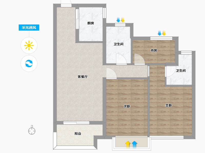 江苏省-苏州市-宝龙名仕豪庭A1A3户型95m²-76.49-户型库-采光通风