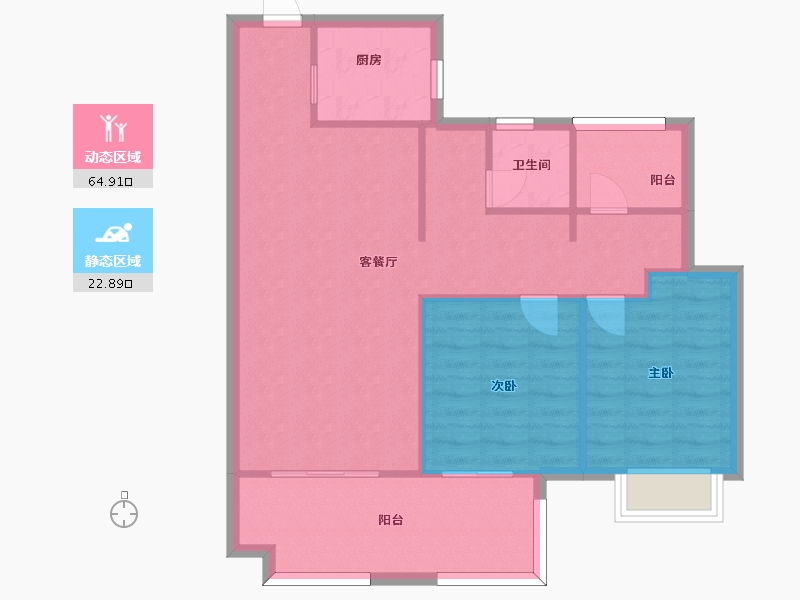 江苏省-苏州市-新城悦隽华庭15,8栋B户型100m²-80.00-户型库-动静分区