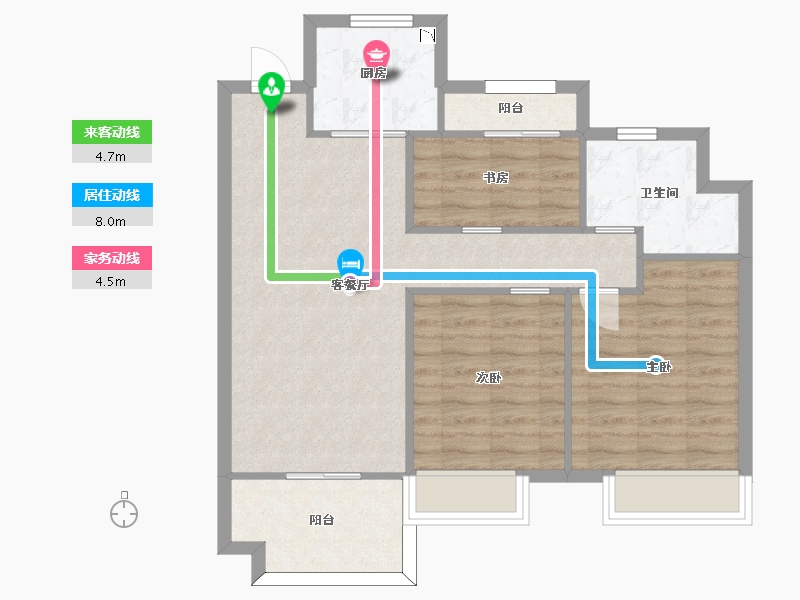 江苏省-苏州市-张家港建发泱誉C户型96m²-76.70-户型库-动静线