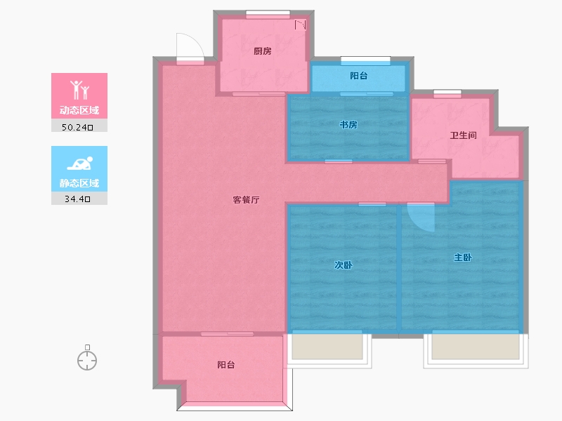 江苏省-苏州市-张家港建发泱誉C户型96m²-76.70-户型库-动静分区