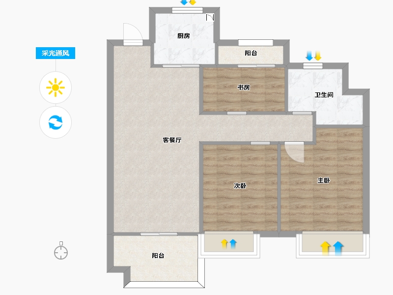 江苏省-苏州市-张家港建发泱誉C户型96m²-76.70-户型库-采光通风