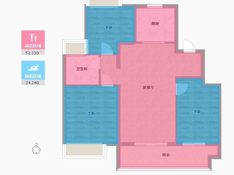 江苏省-苏州市-锦鲤花园7,2栋A户型97m²-77.61-户型库-动静分区