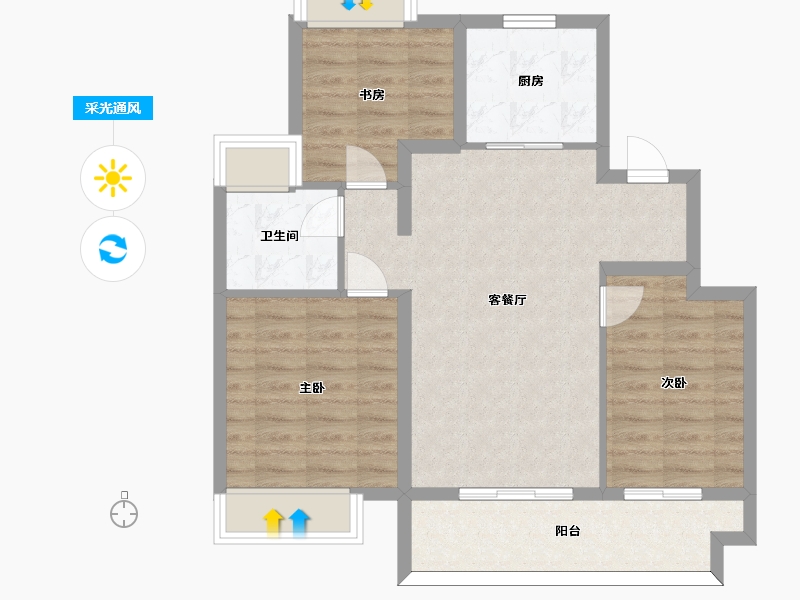 江苏省-苏州市-锦鲤花园7,2栋A户型97m²-77.61-户型库-采光通风