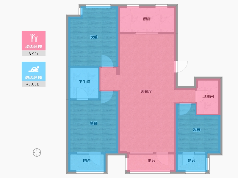 辽宁省-沈阳市-首开如院正良一路28-22号（B4号楼）,正良一路28-24号（B5号楼）,正良一路28-1-82.56-户型库-动静分区