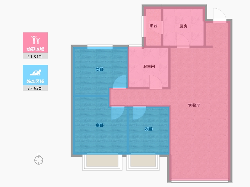 辽宁省-沈阳市-恒大绿茵小镇蒲河路288-21号（14栋）G户型建面107m²-71.61-户型库-动静分区