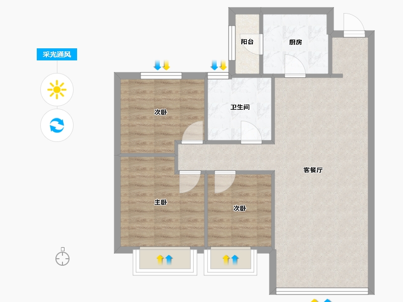 辽宁省-沈阳市-恒大绿茵小镇蒲河路288-21号（14栋）G户型建面107m²-71.61-户型库-采光通风