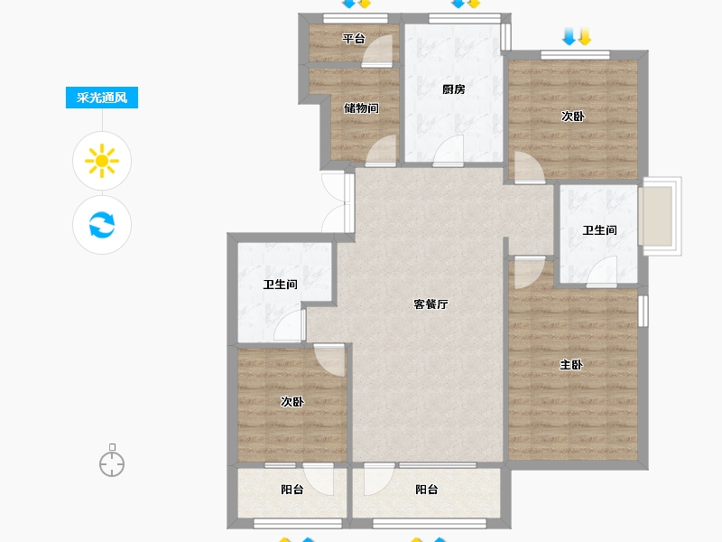 辽宁省-沈阳市-富力盛悦府孝信街28-21号（21号楼）,孝信街28-22号（22号楼）,孝信街28-23号-101.69-户型库-采光通风