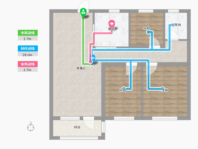 辽宁省-沈阳市-城建万科城吉祥街道办事处团结街24-1号(8号楼）B户型建面105m²-70.11-户型库-动静线