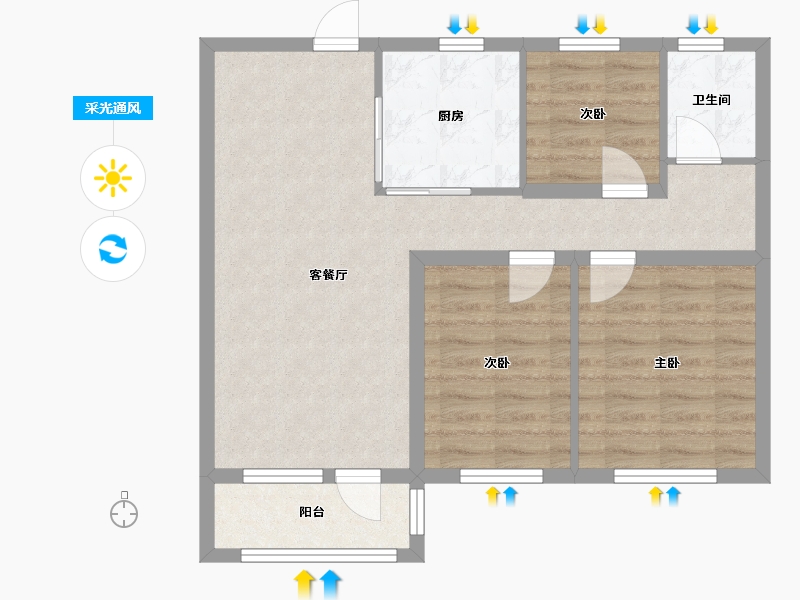 辽宁省-沈阳市-城建万科城吉祥街道办事处团结街24-1号(8号楼）B户型建面105m²-70.11-户型库-采光通风