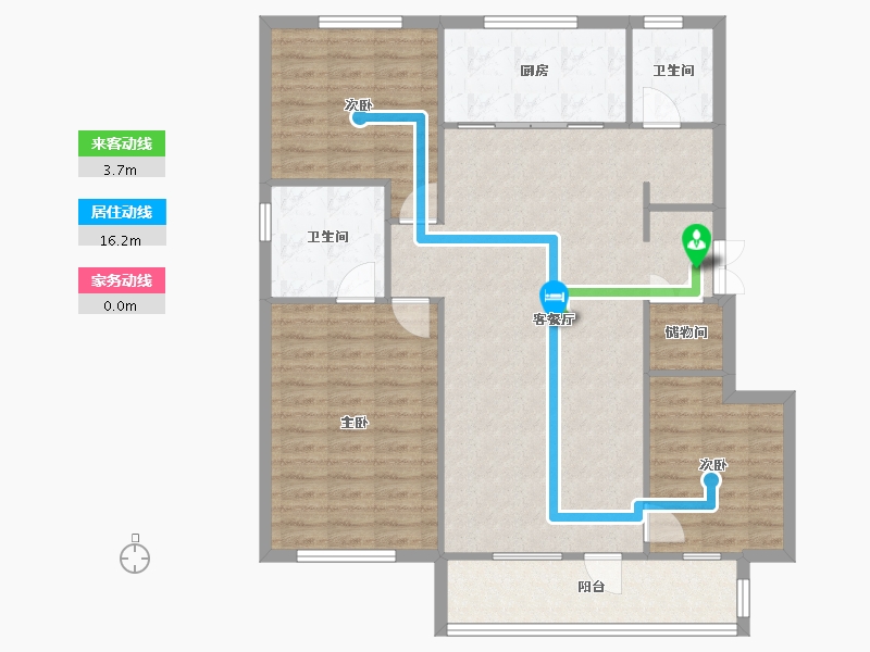 辽宁省-沈阳市-城建万科城吉祥街道办事处团结街22-2号(2号楼）D户型建面132m²-108.56-户型库-动静线