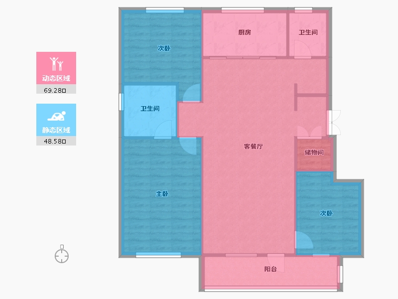 辽宁省-沈阳市-城建万科城吉祥街道办事处团结街22-2号(2号楼）D户型建面132m²-108.56-户型库-动静分区