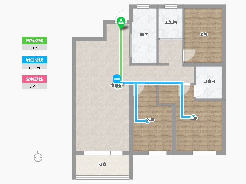 辽宁省-沈阳市-华润置地琨瑜府高层110平户型110m²-83.99-户型库-动静线