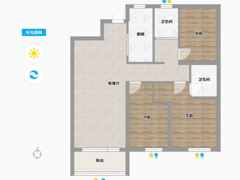 辽宁省-沈阳市-华润置地琨瑜府高层110平户型110m²-83.99-户型库-采光通风