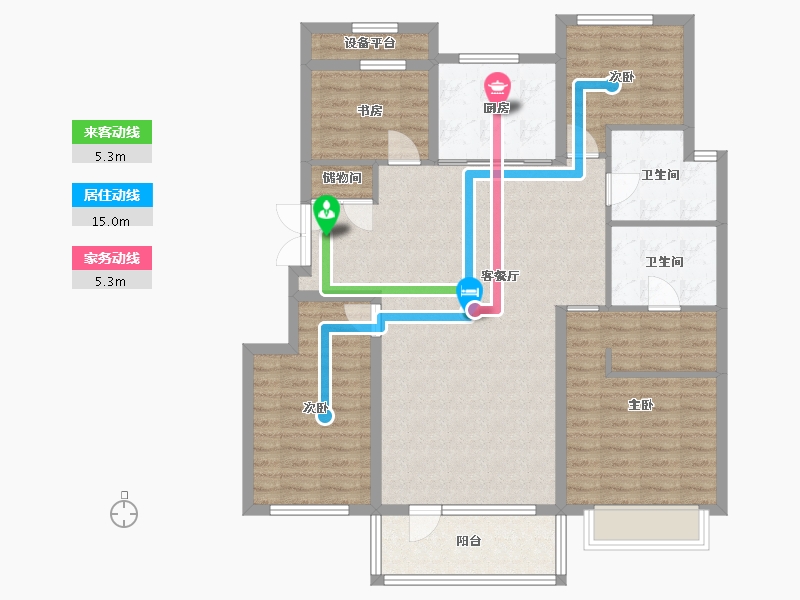 辽宁省-沈阳市-华润置地琨瑜府洋房143平标准层户型143m²-114.61-户型库-动静线