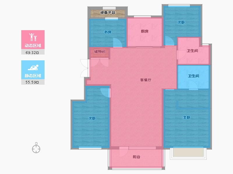 辽宁省-沈阳市-华润置地琨瑜府洋房143平标准层户型143m²-114.61-户型库-动静分区