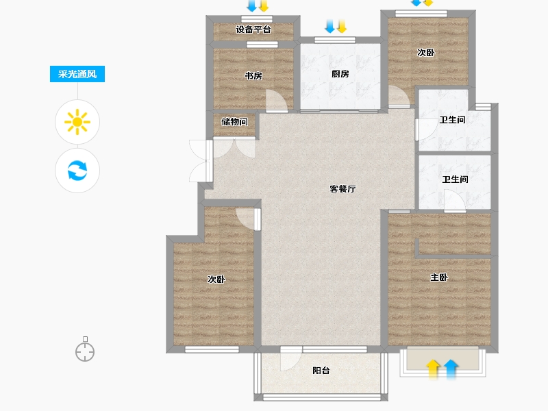 辽宁省-沈阳市-华润置地琨瑜府洋房143平标准层户型143m²-114.61-户型库-采光通风