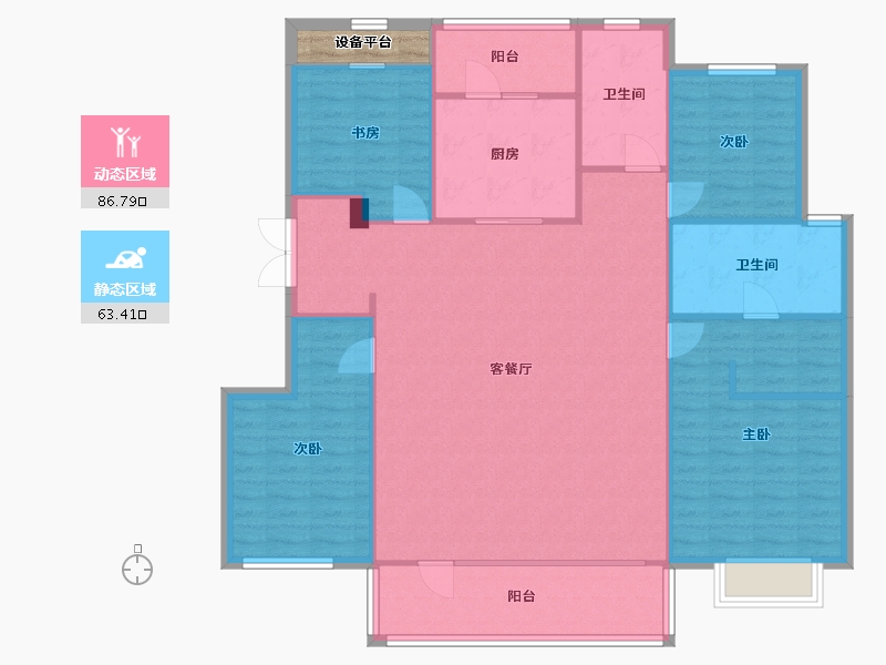 辽宁省-沈阳市-华润置地琨瑜府洋房164平标准层户型164m²-140.88-户型库-动静分区