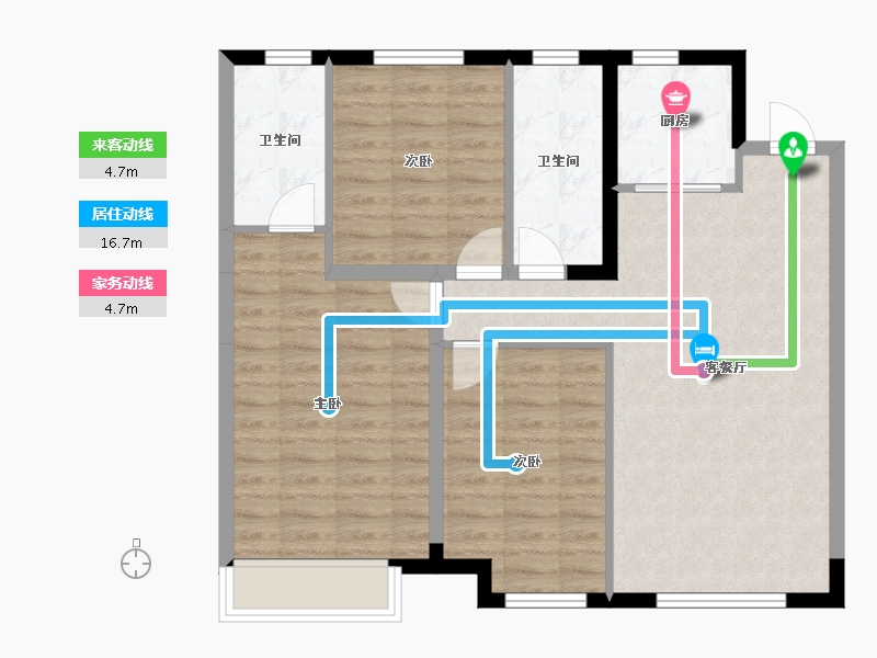 辽宁省-沈阳市-万达盛京ONEC户型建面115m²-85.27-户型库-动静线