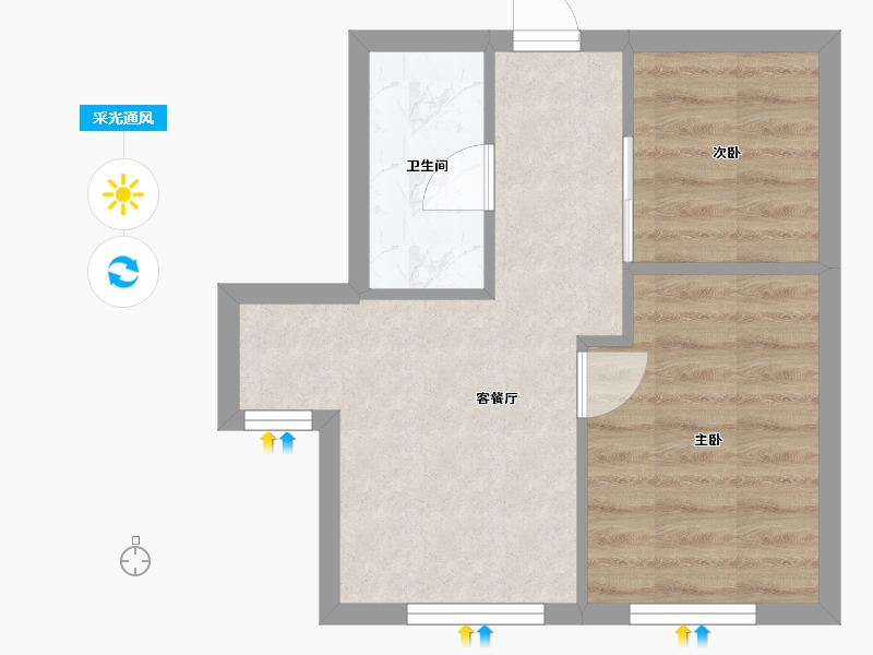 辽宁省-沈阳市-V街区53平户型53m²-36.85-户型库-采光通风