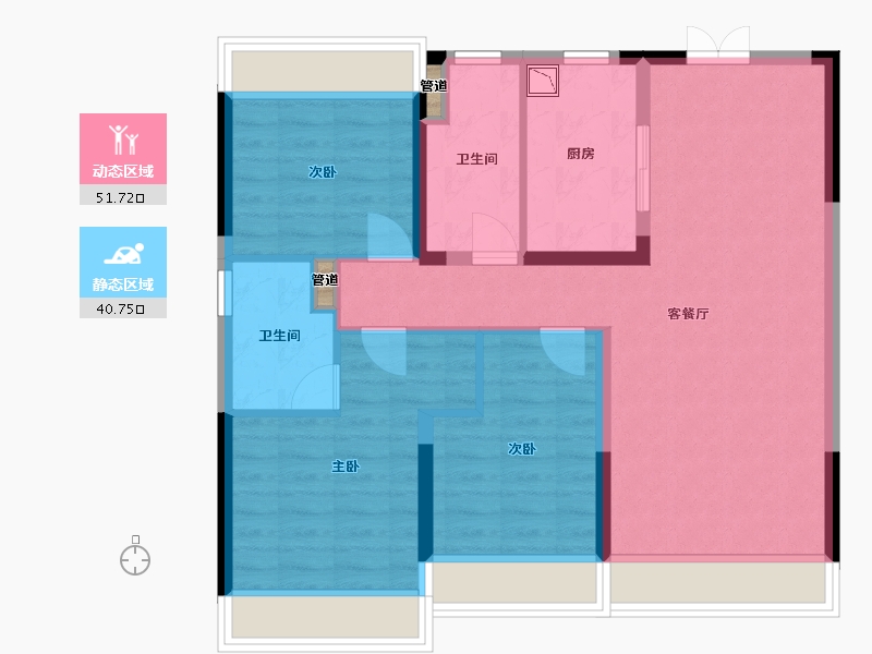 辽宁省-沈阳市-保利云禧北二西路（17,20,21,,29)号楼130m²-83.11-户型库-动静分区