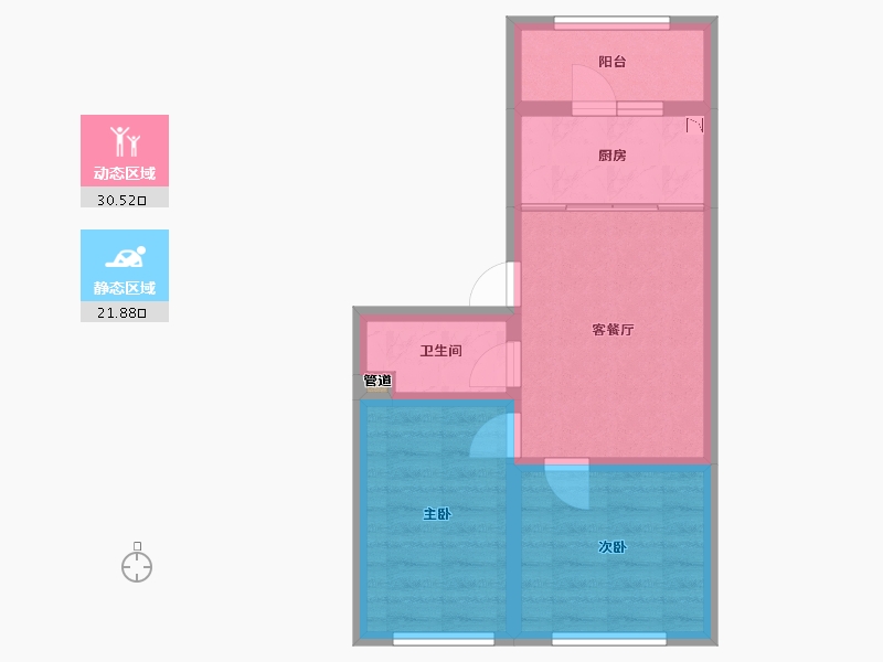 辽宁省-沈阳市-城建闲云雅居十五号街（25，７）号楼69m²-45.96-户型库-动静分区