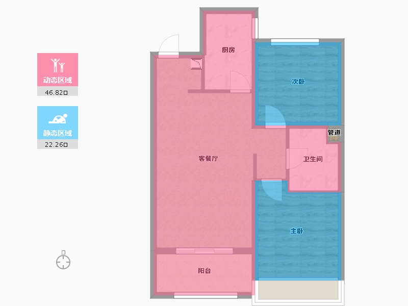 辽宁省-沈阳市-东方银座自贸柏林城B户型85㎡-61.57-户型库-动静分区