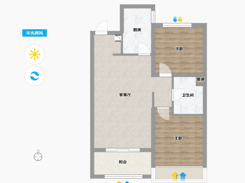 辽宁省-沈阳市-东方银座自贸柏林城B户型85㎡-61.57-户型库-采光通风