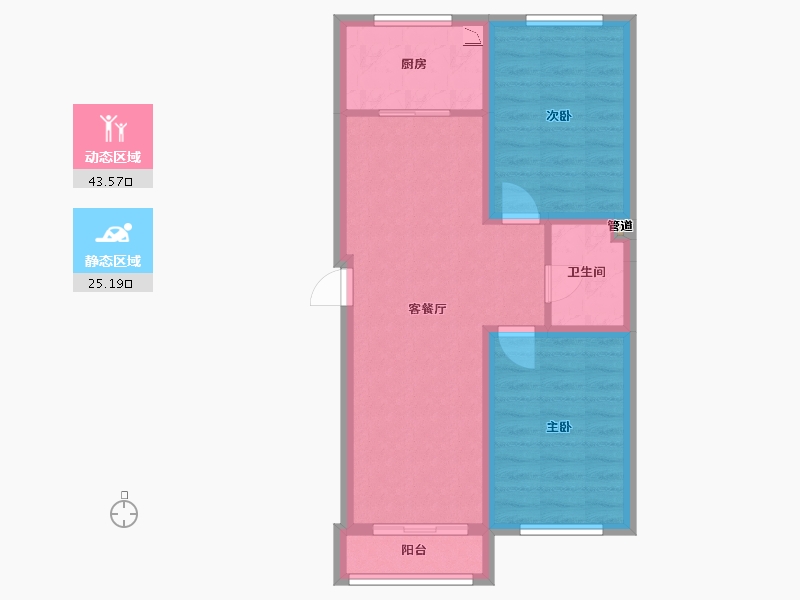 辽宁省-沈阳市-城建闲云雅居十五号街（15,25,7）号楼78m²-61.10-户型库-动静分区