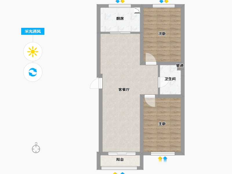 辽宁省-沈阳市-城建闲云雅居十五号街（15,25,7）号楼78m²-61.10-户型库-采光通风