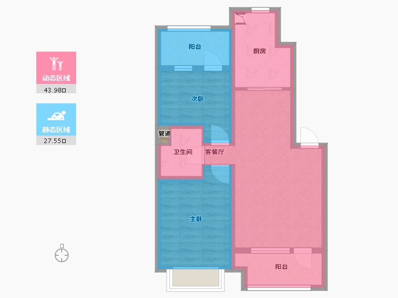 辽宁省-沈阳市-富景学府新城D1-2户型78.28㎡-62.50-户型库-动静分区