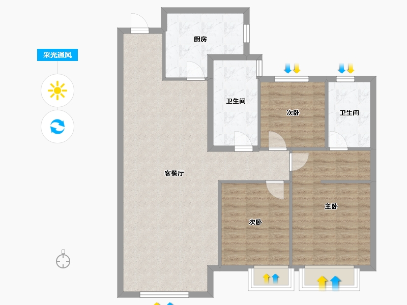 辽宁省-沈阳市-恒大林溪郡二十二号路（11,16）号楼122m²-97.61-户型库-采光通风