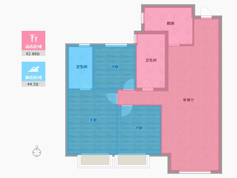 辽宁省-沈阳市-恒大林溪郡二十二号路（9,10,13）号楼122m²-97.59-户型库-动静分区