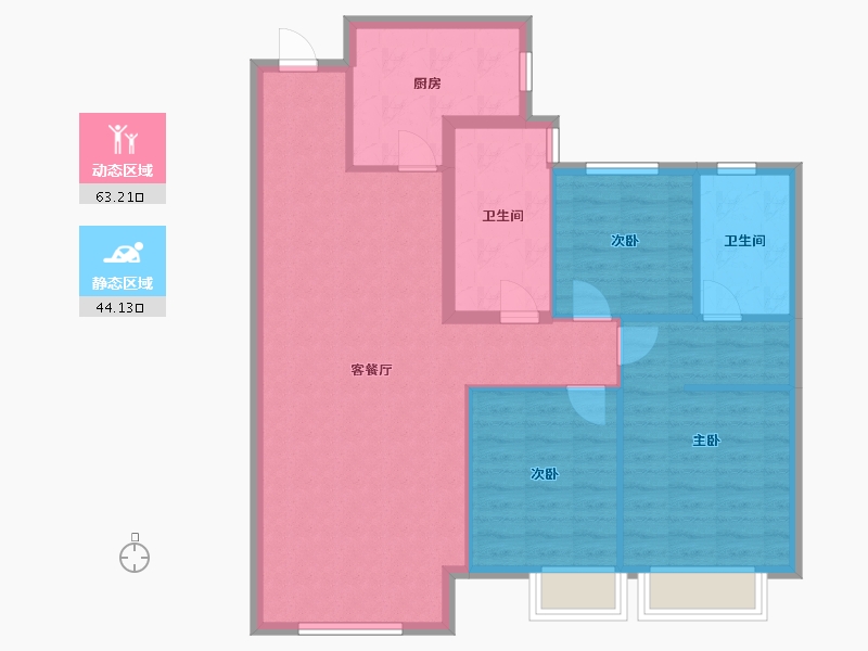 辽宁省-沈阳市-恒大林溪郡二十二号路（11,16）号楼122m²-97.61-户型库-动静分区