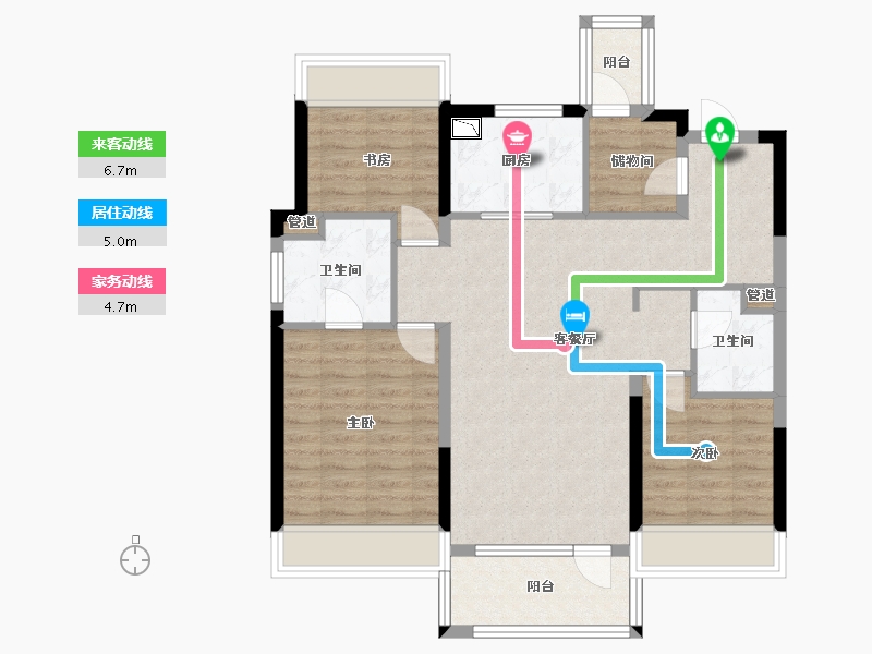 辽宁省-沈阳市-华润置地二十四城央境126户型126m²-90.05-户型库-动静线