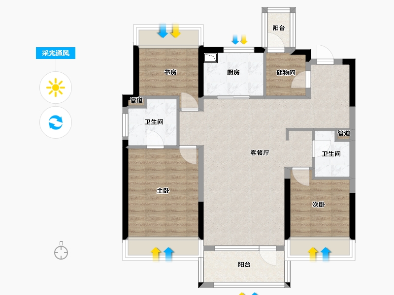 辽宁省-沈阳市-华润置地二十四城央境126户型126m²-90.05-户型库-采光通风