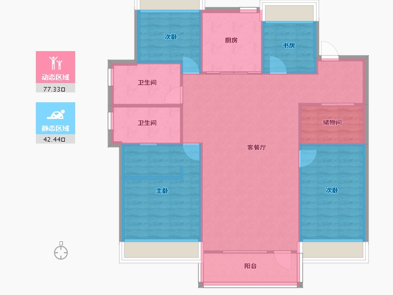 辽宁省-沈阳市-华润置地二十四城央境高层E户型143m²-109.79-户型库-动静分区