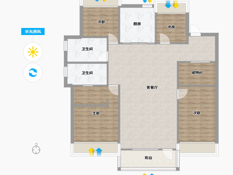 辽宁省-沈阳市-华润置地二十四城央境高层E户型143m²-109.79-户型库-采光通风