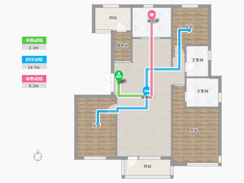 辽宁省-沈阳市-华润置地二十四城央境洋房标准层143平米户型143m²-112.36-户型库-动静线