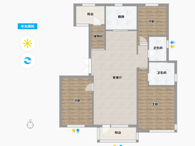 辽宁省-沈阳市-华润置地二十四城央境洋房标准层143平米户型143m²-112.36-户型库-采光通风