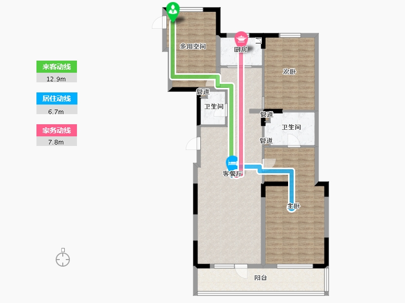 辽宁省-沈阳市-阳光100果岭公馆十号路9甲2号-3(S2)148m²-120.55-户型库-动静线