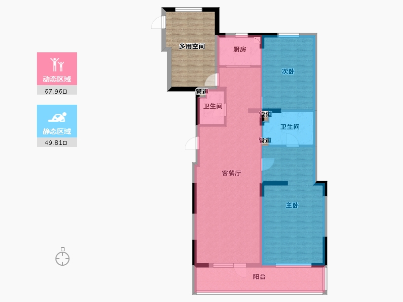 辽宁省-沈阳市-阳光100果岭公馆十号路9甲2号-3(S2)148m²-120.55-户型库-动静分区