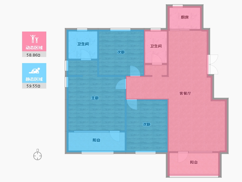 辽宁省-沈阳市-阳光100果岭公馆十号路(Y3,Y4,Y1）号楼134m²-108.56-户型库-动静分区