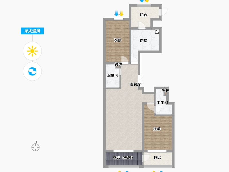 辽宁省-沈阳市-阳光100果岭公馆十号路9甲2号-2号（S1）125m²-91.00-户型库-采光通风